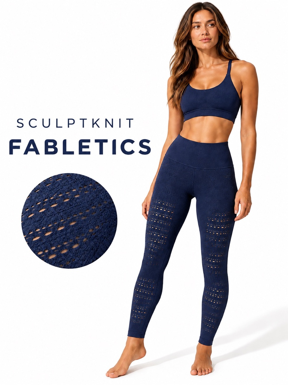 Fabletics Blue Sculpt Knit High-Waist Leggings with Laser-Knit Detailing